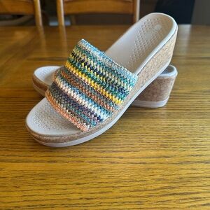 Bzees Colorful Woven Cork Wedge Slide Sandals - Women Size 8